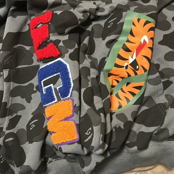 BAPE Grid Camo Shark Full Zip Hoodie 'Black/Grey' - Size Medium - Picture 2 of 5